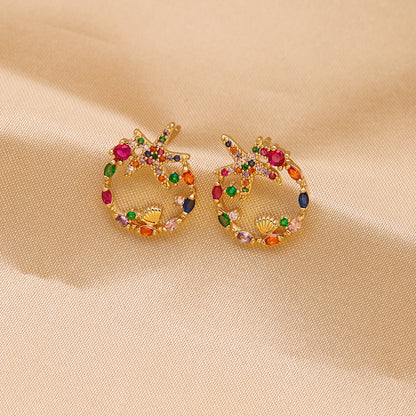 1 Pair Ig Style Luxurious Shiny Heart Shape Rose Bow Knot Plating Inlay Artificial Gemstones Copper Zircon 18k Gold Plated Ear Studs