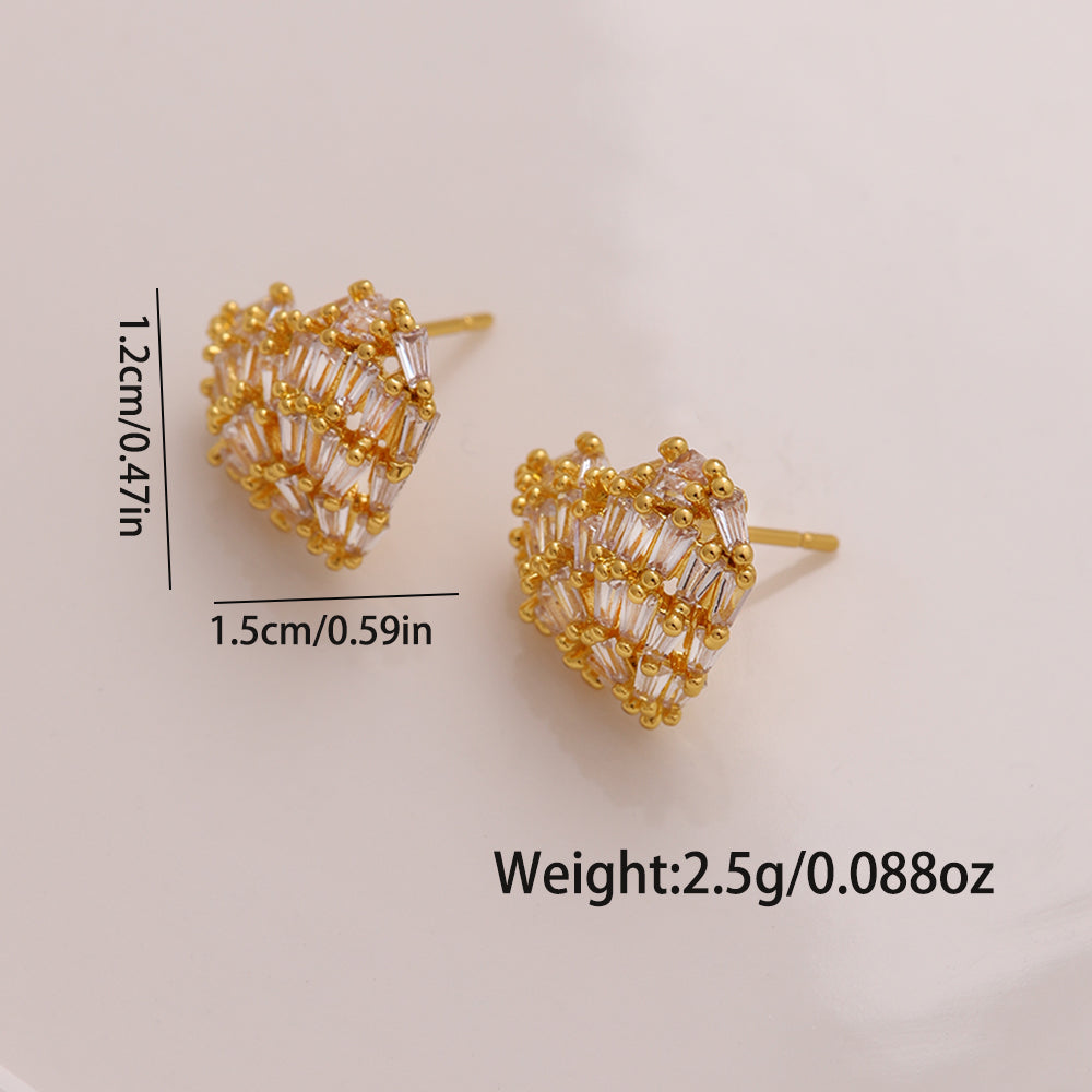 1 Pair Ig Style Luxurious Shiny Heart Shape Rose Bow Knot Plating Inlay Artificial Gemstones Copper Zircon 18k Gold Plated Ear Studs