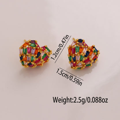 1 Pair Ig Style Luxurious Shiny Heart Shape Rose Bow Knot Plating Inlay Artificial Gemstones Copper Zircon 18k Gold Plated Ear Studs