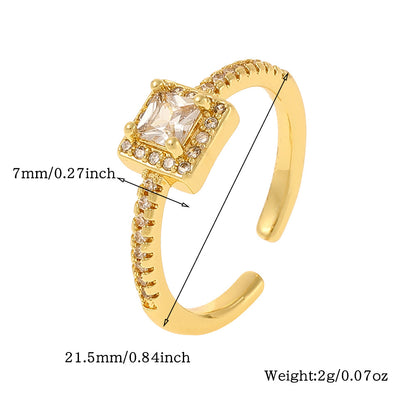 Elegant Solid Color Copper Plating Inlay Zircon Open Rings