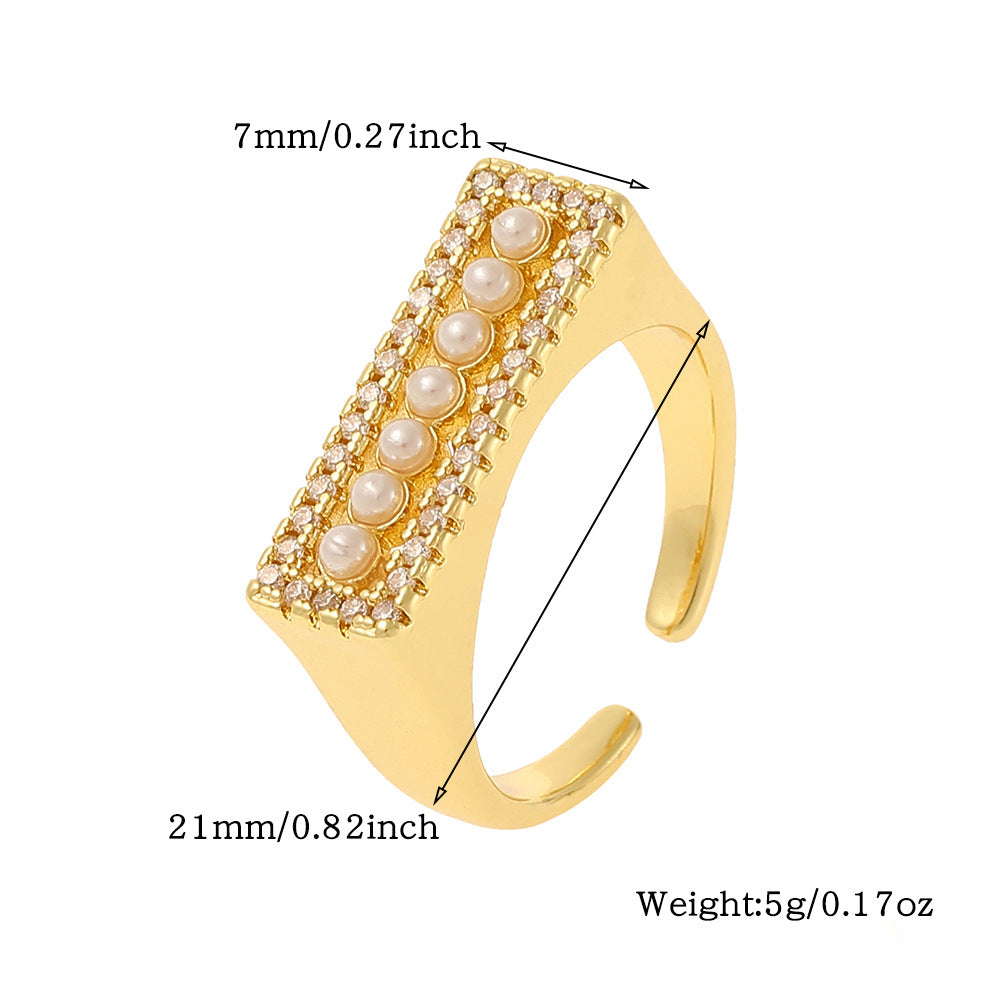 Simple Style Solid Color Copper Plating Inlay Artificial Pearls Zircon Open Rings