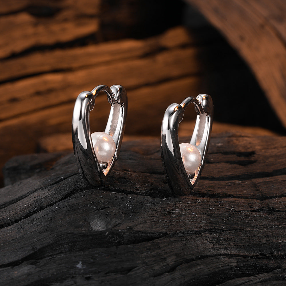 1 Pair Casual Heart Shape Plating Inlay Sterling Silver Shell White Gold Plated Earrings