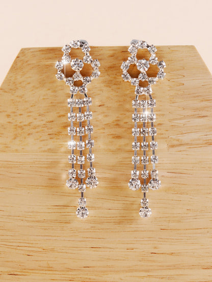 1 Pair Shiny Flower Tassel Inlay Copper Zircon Drop Earrings