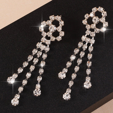 1 Pair Shiny Flower Tassel Inlay Copper Zircon Drop Earrings