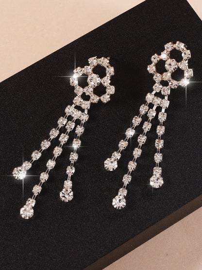 1 Pair Shiny Flower Tassel Inlay Copper Zircon Drop Earrings