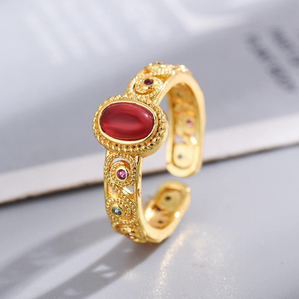 Elegant Simple Style Oval Copper Plating Inlay Zircon 18k Gold Plated Rings