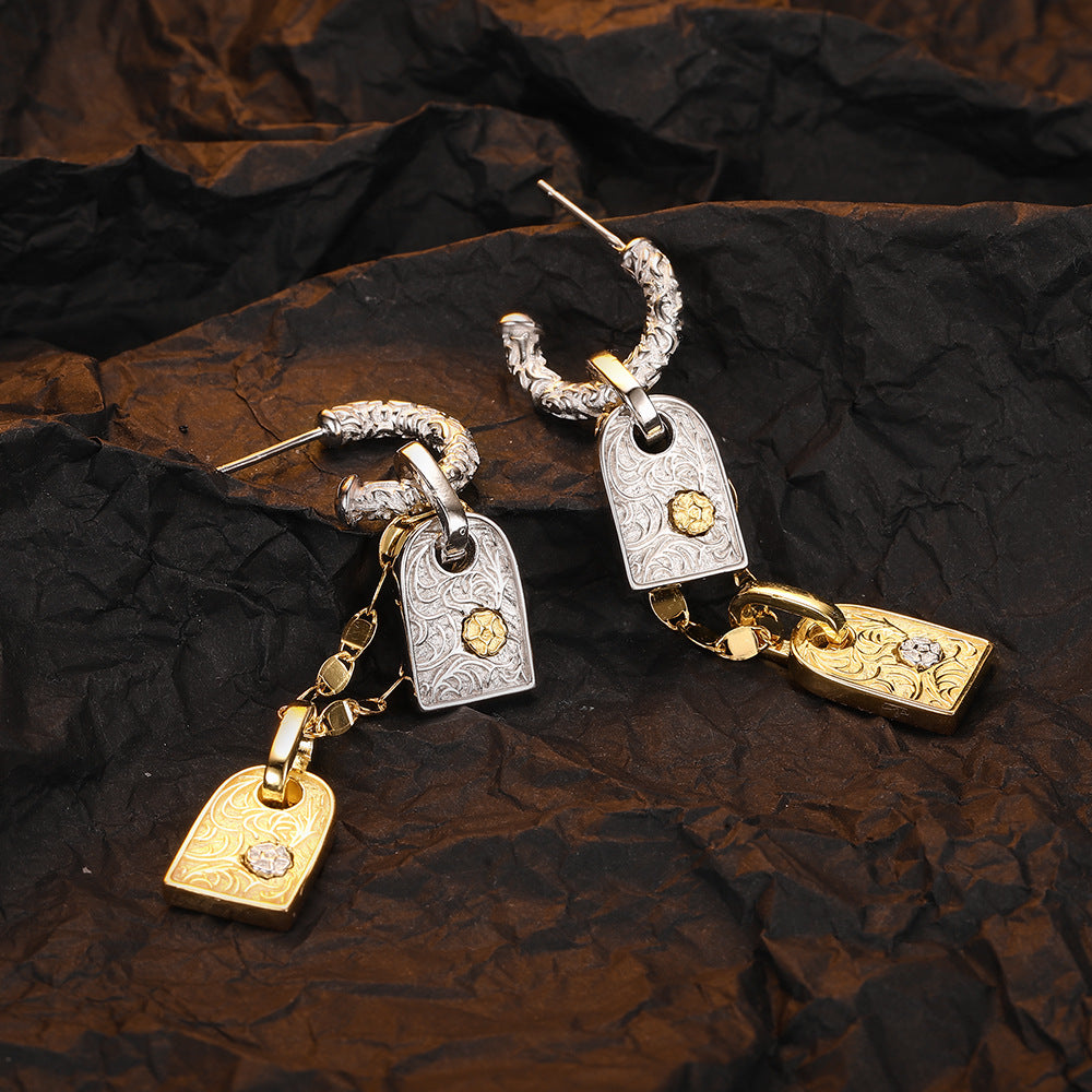 1 Pair Retro Geometric Plating Sterling Silver 24k Gold Plated White Gold Plated Drop Earrings