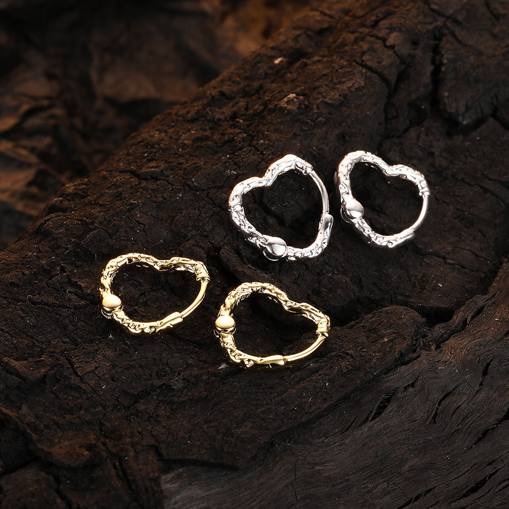 1 Pair Casual Heart Shape Plating Pleated Sterling Silver 24k Gold Plated White Gold Plated Earrings