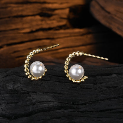 1 Pair Ig Style Simple Style C Shape Plating Inlay Sterling Silver Pearl White Gold Plated Ear Studs