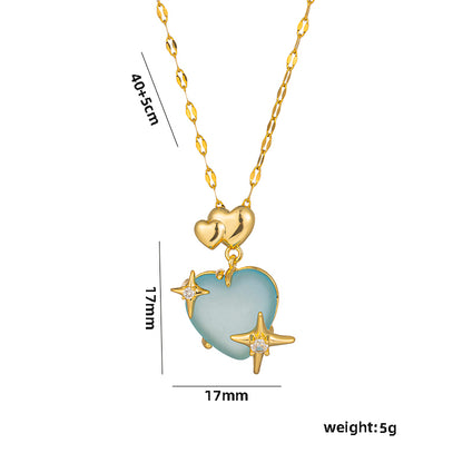 Classic Style Heart Shape Stainless Steel Plating Inlay Resin 18k Gold Plated Pendant Necklace