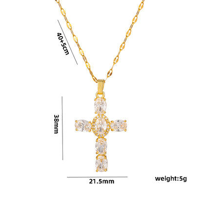 Ig Style Simple Style Cross Titanium Steel Copper Zircon Pendant Necklace In Bulk