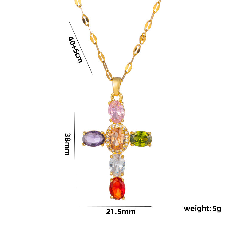 Ig Style Simple Style Cross Titanium Steel Copper Zircon Pendant Necklace In Bulk