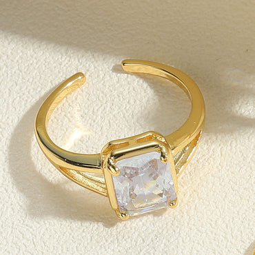 Simple Style Square Water Droplets Rectangle Copper 14k Gold Plated White Gold Plated Open Rings