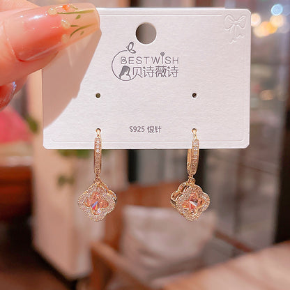 1 Pair Fashion Flower Plating Copper Zircon Dangling Earrings