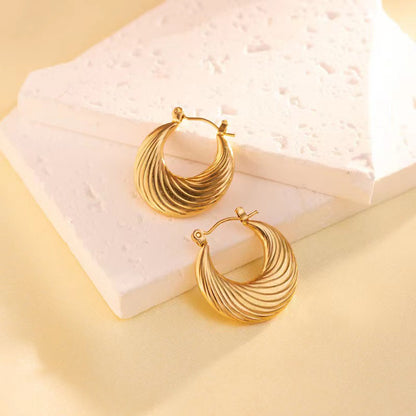 1 Pair Retro Classic Style Commute Stripe Solid Color Plating Stainless Steel Gold Plated Earrings