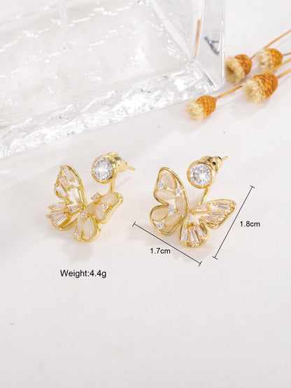 1 Pair Elegant Glam Shiny Butterfly Plating Inlay Copper Opal Zircon 18k Gold Plated Ear Studs