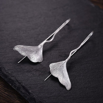 1 Pair Simple Style Commute Ginkgo Leaf Plating Sterling Silver Gold Plated Drop Earrings