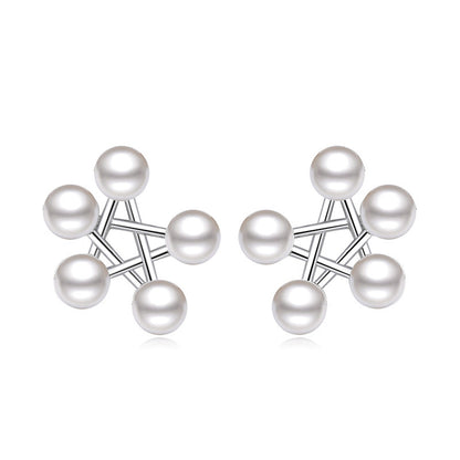 1 Pair Simple Style Pentagram Plating Inlay Copper Artificial Pearls White Gold Plated Ear Studs