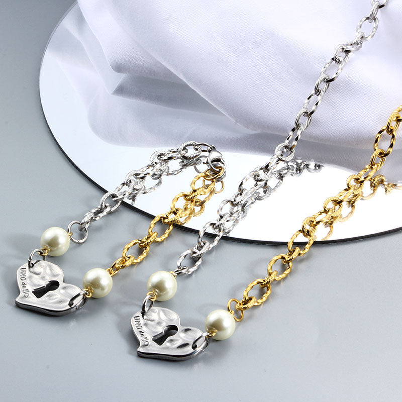 Wholesale Casual Simple Style Classic Style Heart Shape Stainless Steel Plating 18k Gold Plated Bracelets Necklace