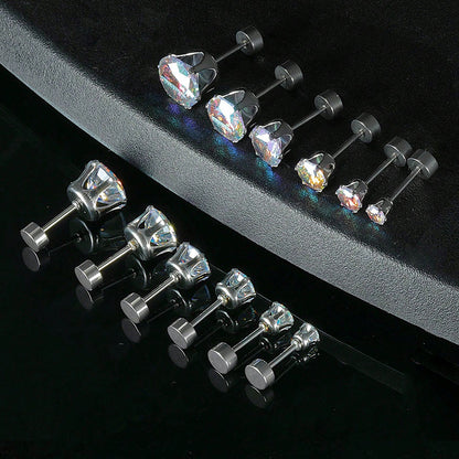 6 Pairs Casual Elegant Round Inlay Stainless Steel Zircon Gold Plated Ear Studs