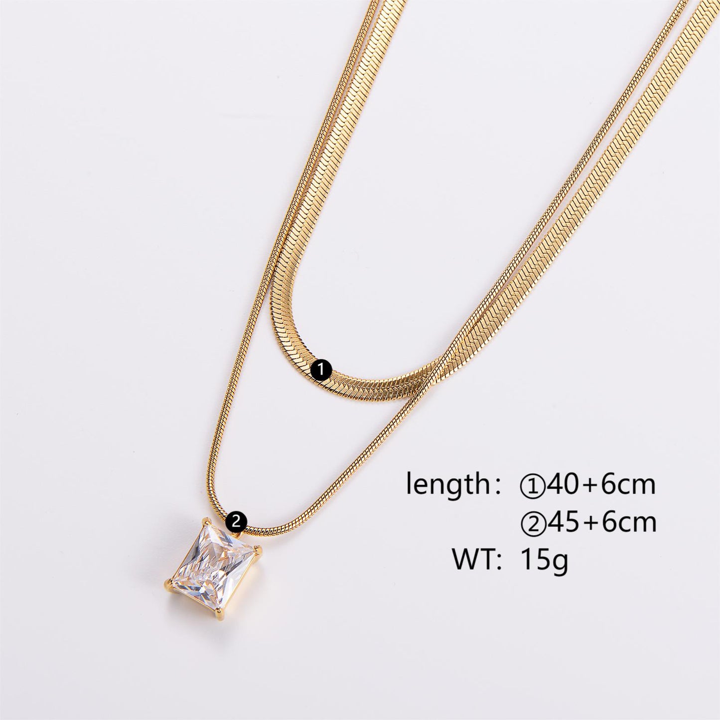 Casual Geometric Stainless Steel Zircon 18k Gold Plated Double Layer Necklaces