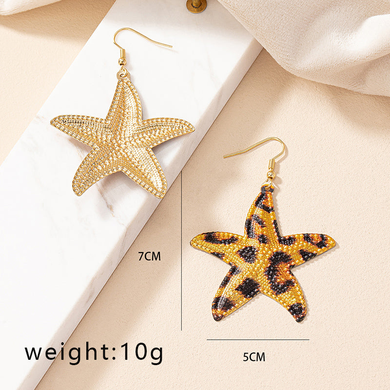 1 Pair Retro Starfish Leopard Plating Alloy Ear Studs