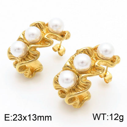 1 Pair Simple Style Irregular Plating Inlay Titanium Steel Artificial Pearls Ear Studs