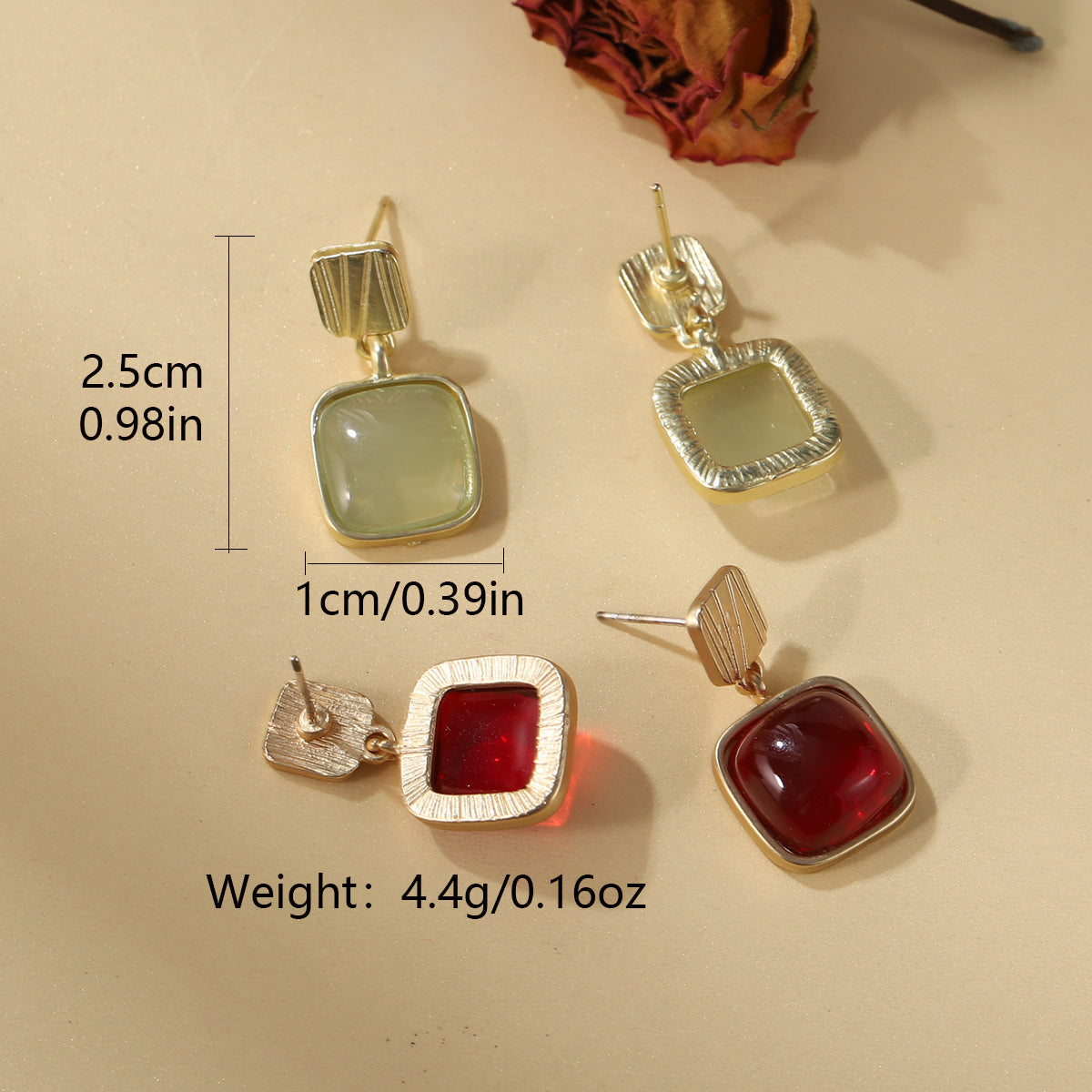 1 Pair Elegant Classical Square Plating Inlay Alloy Glass 14k Gold Plated Drop Earrings