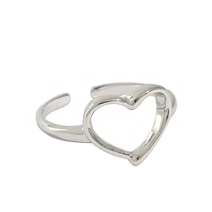 Simple Style Heart Shape Sterling Silver Plating Hollow Out Open Rings