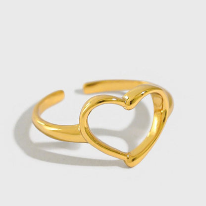 Simple Style Heart Shape Sterling Silver Plating Hollow Out Open Rings