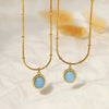 Elegant Simple Style Oval Stainless Steel Titanium Steel Plating Inlay Natural Stone 18k Gold Plated Pendant Necklace