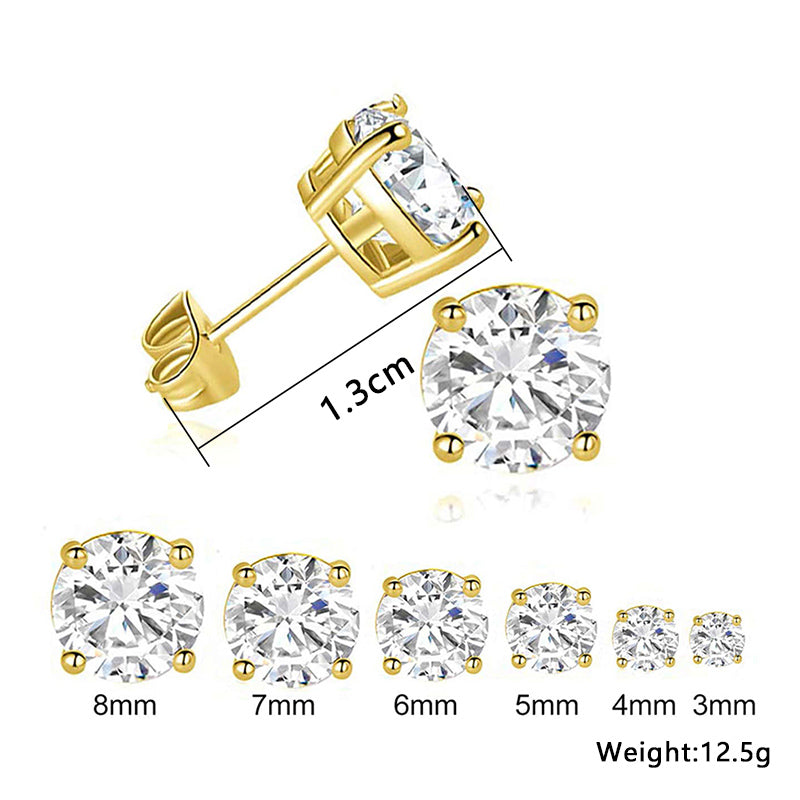 Copper Gold Plated Simple Style Round Inlay Zircon Ear Studs