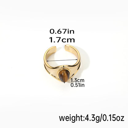 Elegant Color Block Copper Plating Inlay Natural Stone 18k Gold Plated Open Rings