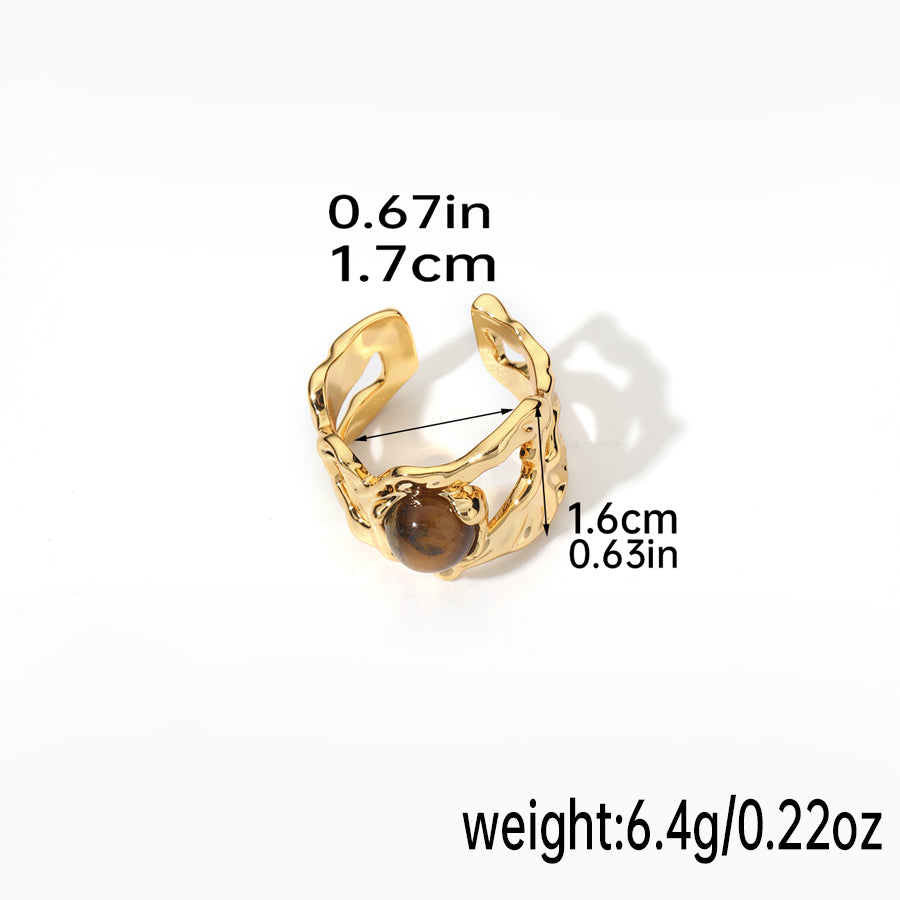 Elegant Color Block Copper Plating Inlay Natural Stone 18k Gold Plated Open Rings