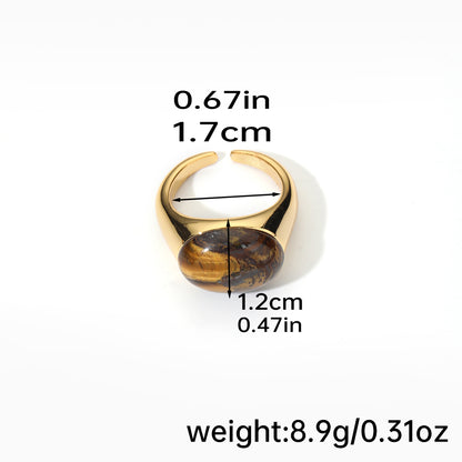 Elegant Color Block Copper Plating Inlay Natural Stone 18k Gold Plated Open Rings