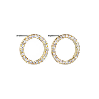 1 Pair Simple Style Circle Round Inlay Copper Alloy Zircon 18k Gold Plated White Gold Plated Ear Studs