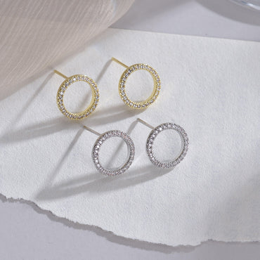 1 Pair Simple Style Circle Round Inlay Copper Alloy Zircon 18k Gold Plated White Gold Plated Ear Studs