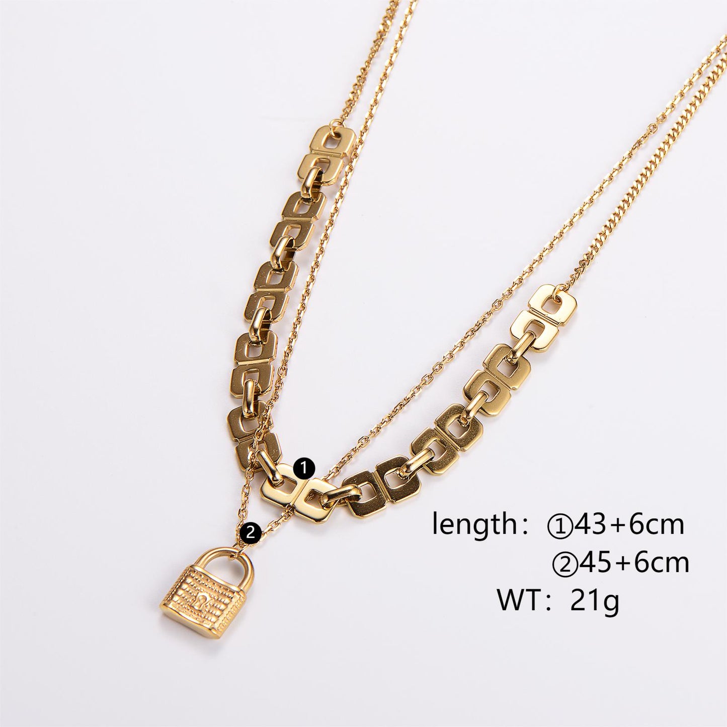 Casual Lock Stainless Steel 18k Gold Plated Layered Necklaces