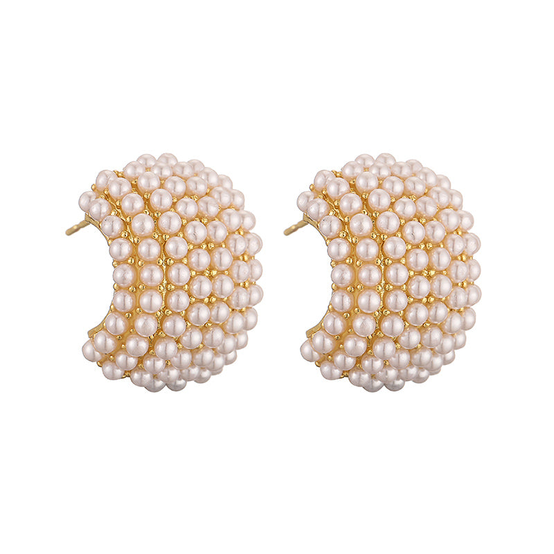 1 Pair Casual Elegant Vintage Style C Shape Plating Inlay Copper Artificial Pearls 18k Gold Plated Ear Studs