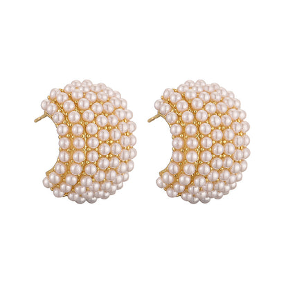 1 Pair Casual Elegant Vintage Style C Shape Plating Inlay Copper Artificial Pearls 18k Gold Plated Ear Studs