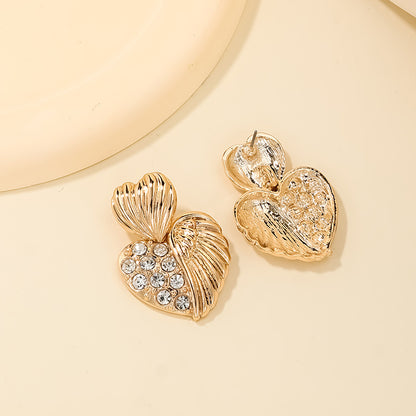 1 Pair Shiny Heart Shape Inlay Alloy Rhinestones Ear Studs