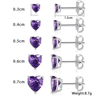 5 Pairs Elegant Simple Style Solid Color Heart Copper Zircon White Gold Plated Ear Studs