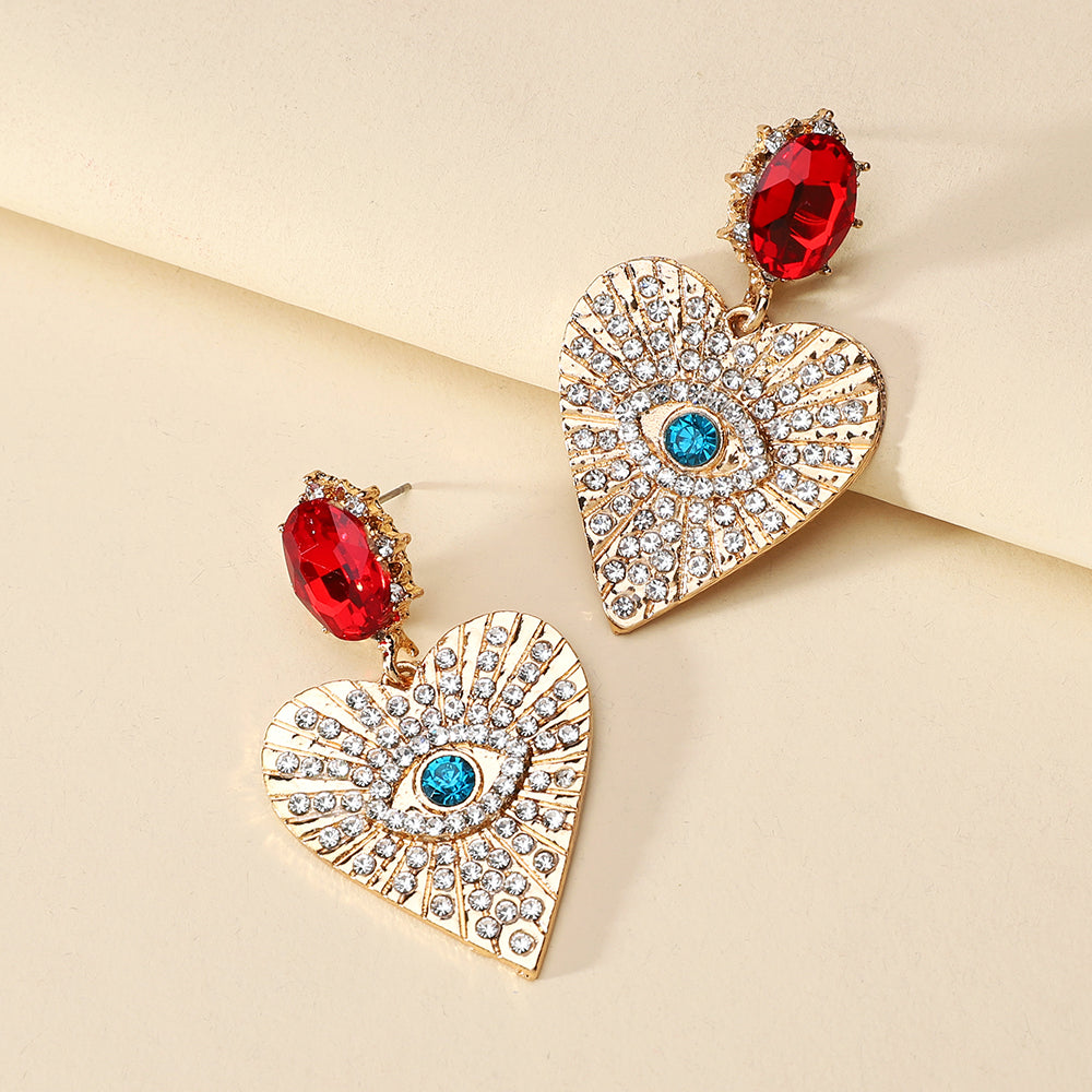 1 Pair Exaggerated Devil's Eye Heart Shape Inlay Alloy Rhinestones Drop Earrings