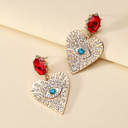 1 Pair Exaggerated Devil's Eye Heart Shape Inlay Alloy Rhinestones Drop Earrings