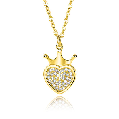 Lady Heart Shape Crown Sterling Silver Plating Inlay Zircon Pendant Necklace