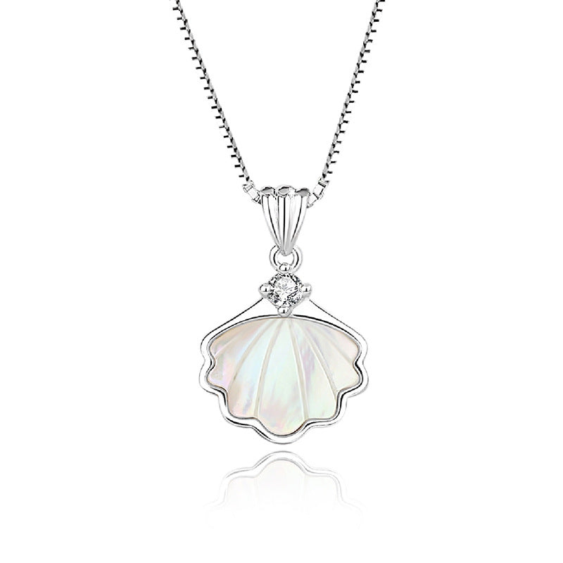 Elegant Simple Style Shell Sterling Silver Plating Inlay Shell Zircon Pendant Necklace