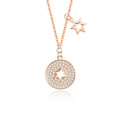 Simple Style Star Sterling Silver Inlay Zircon Pendant Necklace