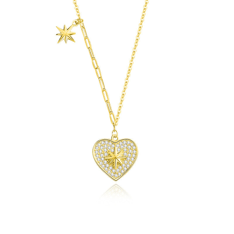 Simple Style Star Heart Shape Sterling Silver Plating Inlay Zircon Pendant Necklace