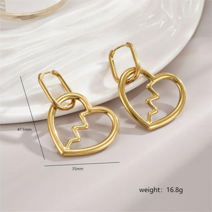 1 Pair Simple Style Commute Heart Shape Polishing Plating Stainless Steel 18k Gold Plated Drop Earrings