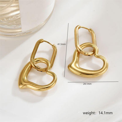 1 Pair Simple Style Commute Heart Shape Polishing Plating Stainless Steel 18k Gold Plated Drop Earrings